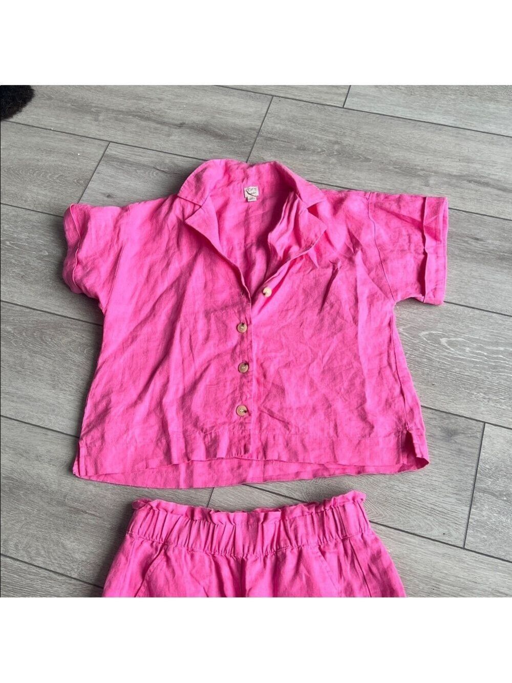 LOFT linen two piece set Bright Pink beach shorts and button up top xxs - Picture 3 of 9